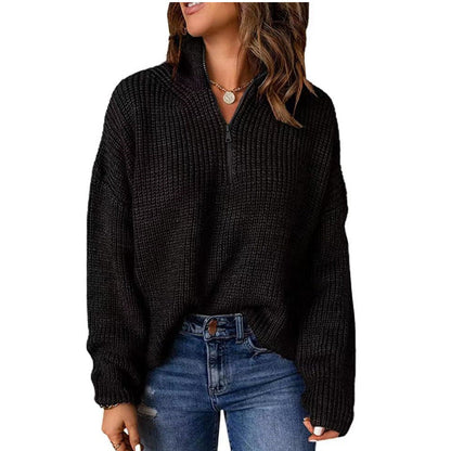 Damen Pullover Kurz Reißverschluss Elegant