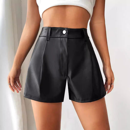 Damen Shorts Hochtailliert Kunstleder Elegant Schnitt