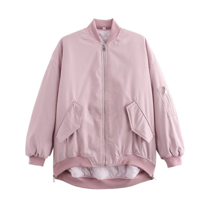 Damen Bomberjacke Sportlich Casual mit Taschen