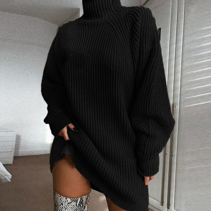 Damen Pullover Grobstrick Hochkragen Asymmetrisch