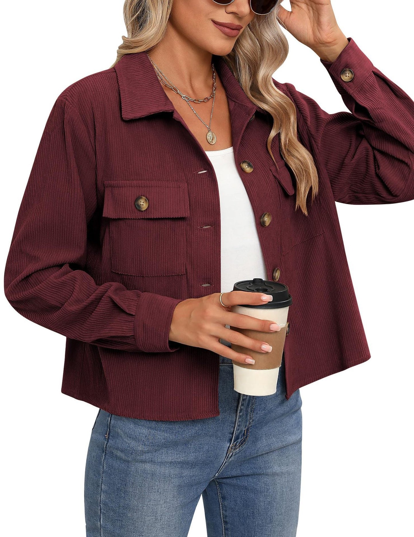 Damen Cordjacke Modern Zweitaschen Design