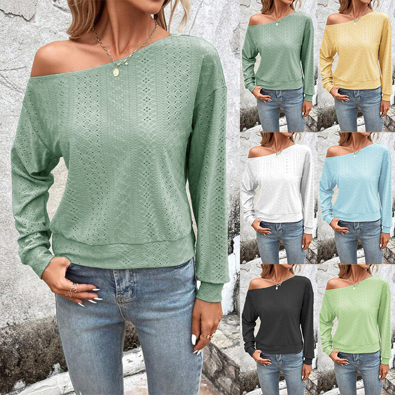 Damen Sweatshirt Lässig Asymmetrisch Lochmuster Trendy - IdealeKleiden