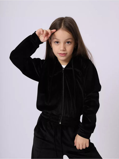 Damen Sportset Velours Kapuze Elastisch