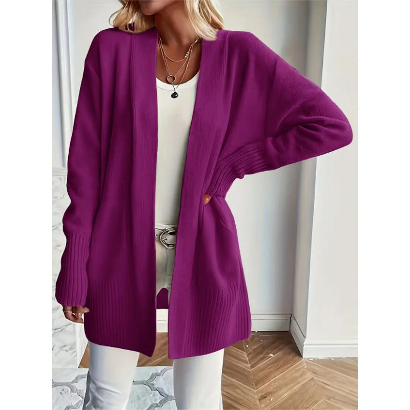Damen Strickjacke Lang Elegant mit Taschen