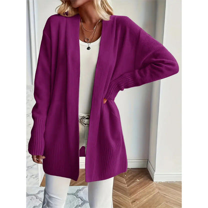 Damen Strickjacke Lang Elegant mit Taschen