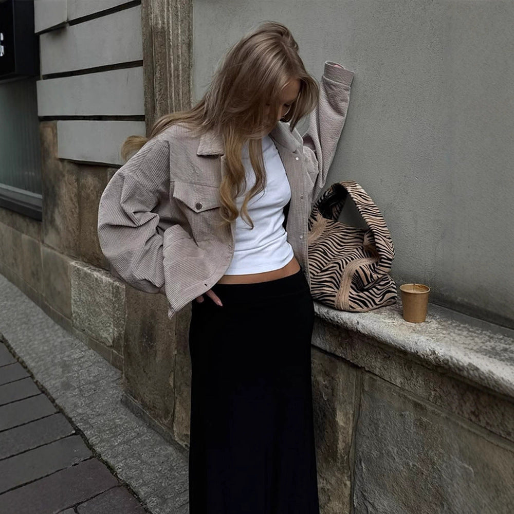 Damen Oversized Cordjacke Großzügig Stylish Streifenmuster - IdealeKleiden
