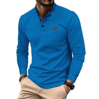 Herren Langarm-Shirt Strukturiert Modern Knöpfe