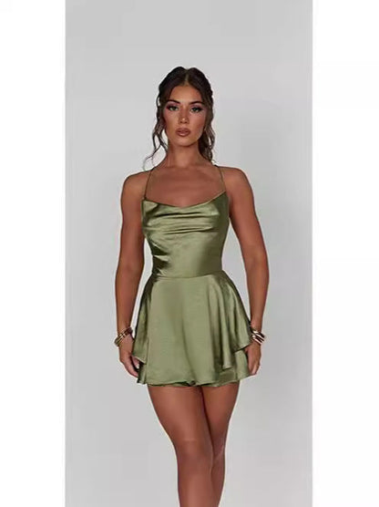 Damen Minikleid Satin Elegant Kurz