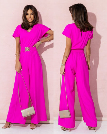 Damen Jumpsuit Weites Bein Trend Gürtel