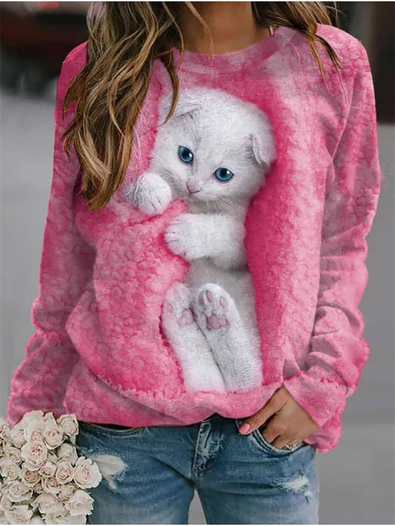 Damen Sweatshirt Niedlich Tiermuster Damenmode