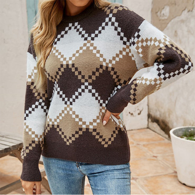 Stylischer Karierter Pullover Vintage Chic