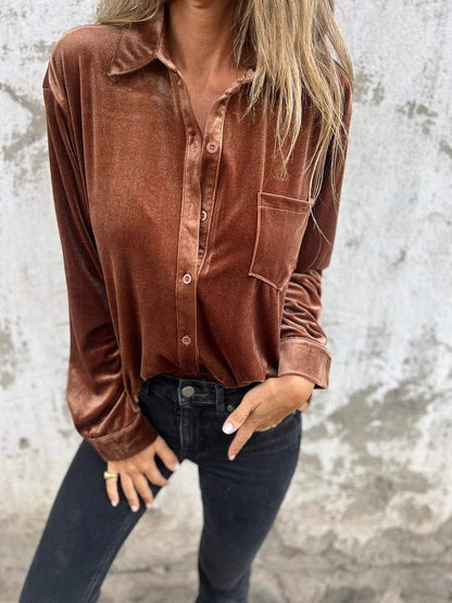 Damen Elegante Seidenbluse Klassischer Stil Langärmlig