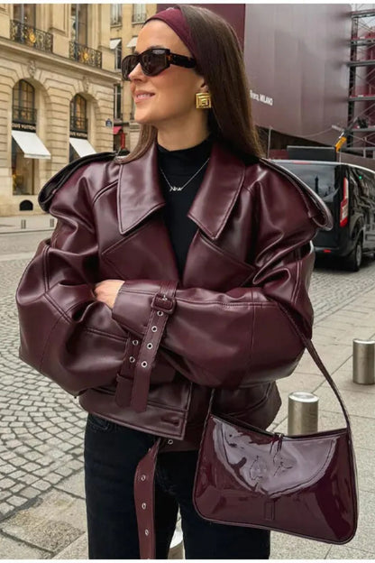 Stylische Lederjacke Damen Bequem - IdealeKleiden