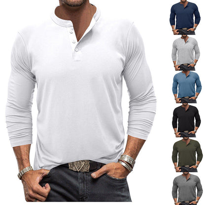 Herren Langarm T-Shirt Elegant Knopfleiste - IdealeKleiden