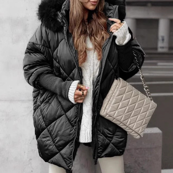 Damen Oversized Steppjacke mit Plüschkragen Trendig Elegant - IdealeKleiden