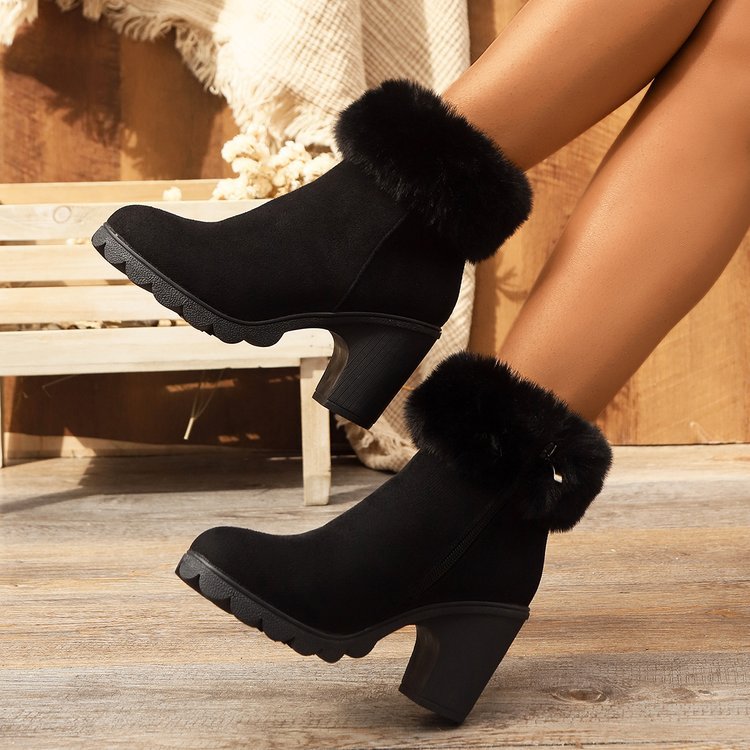 Damen Stiefeletten Elegantes Design Flausch Kragen - IdealeKleiden