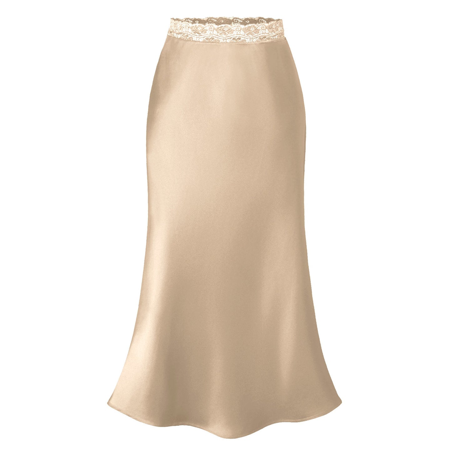 Eleganter Damenrock Satin Spitze Chic Lang