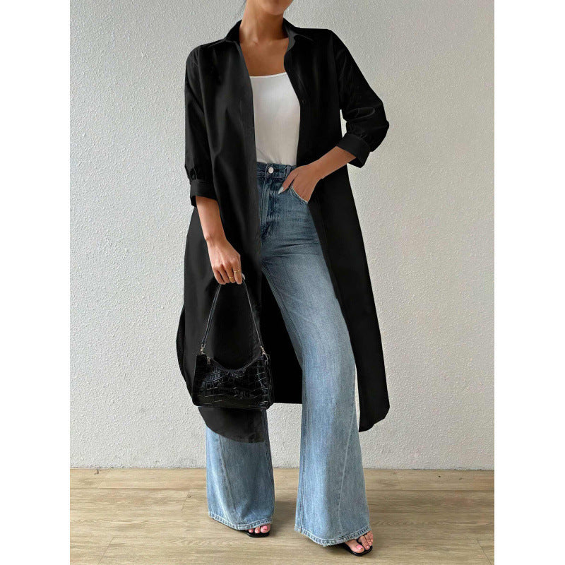 Damen Longline Knopfkleid Elegant Lang