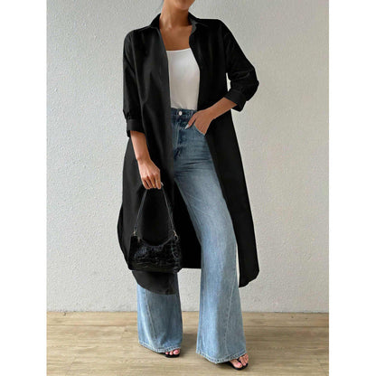 Damen Longline Knopfkleid Elegant Lang