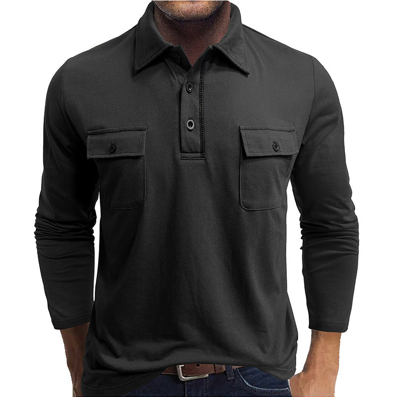 Herren Poloshirt Baumwolle Langärmlig Klappentaschen