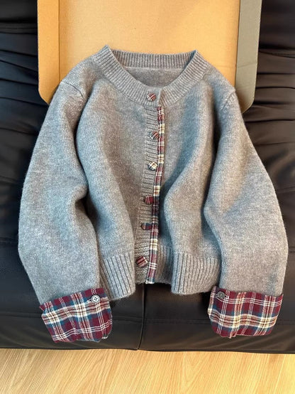 Damen Strickjacke Modern Kontrastkragen Elegantes Design