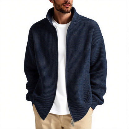 Herren Strickjacke Hochkragen Reißverschluss Praktisch