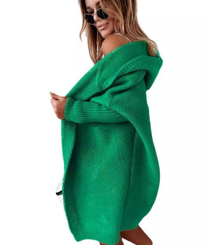 Damen Strickcardigan Kapuze Weite Ärmel Bequem
