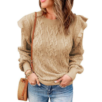 Damen Pullover Strick Zopf Muster Elegант