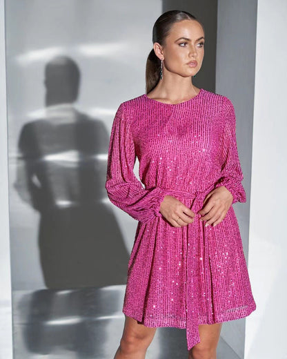 Damen Partykleid Glitter Lurex Elegant Geschnürt