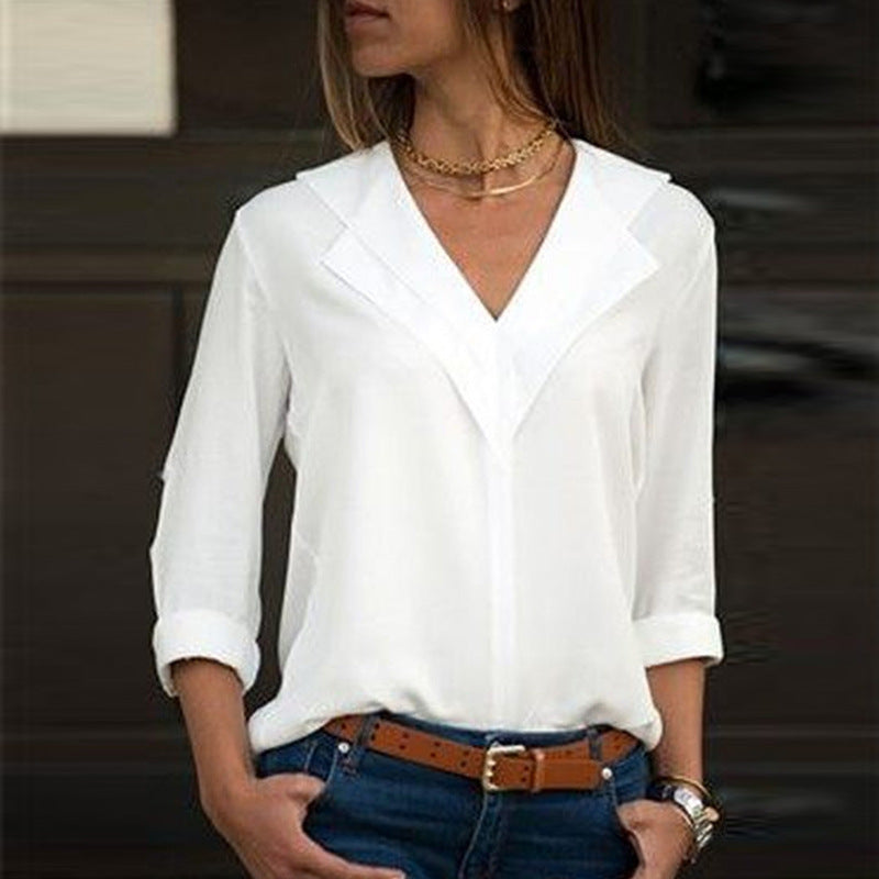 Elegante Damenbluse V-Ausschnitt Raffiniert