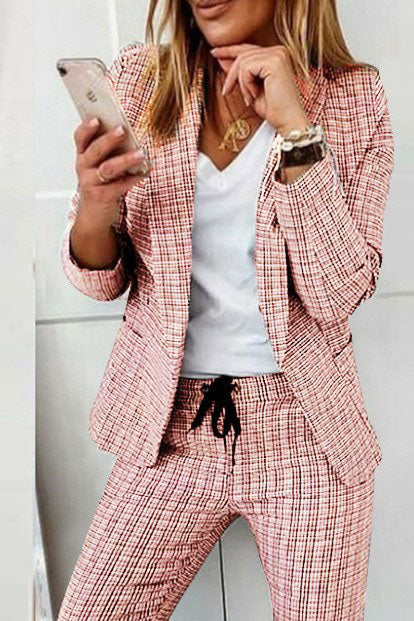 Karo Blazer Mantel & Kordelzughose Set