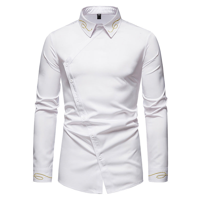 Herren Hemd Elegant Langarm Asymmetrisch Knöpfe