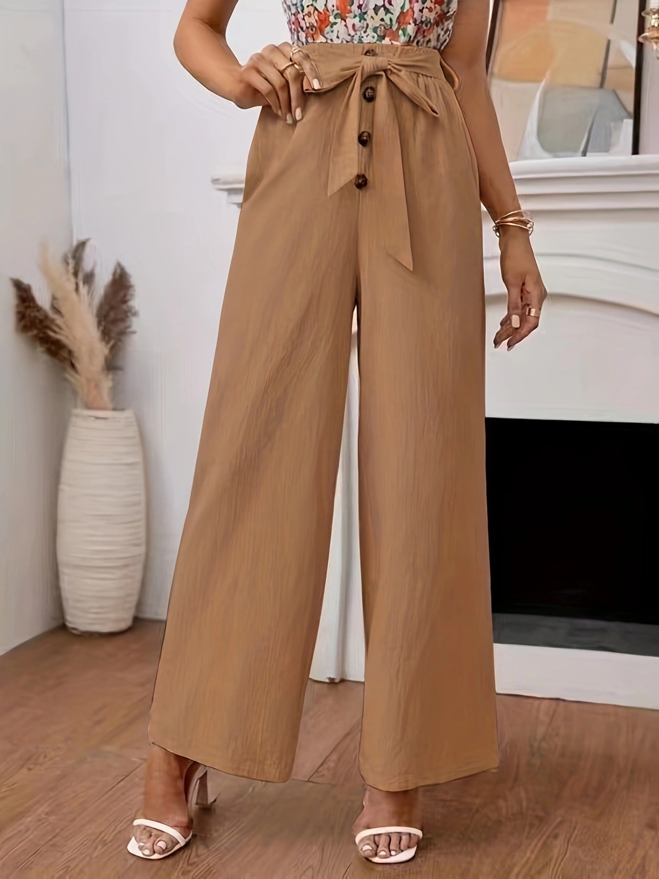 Damen Hochtaillierte Hosen Elegantes Design Schleife - IdealeKleiden