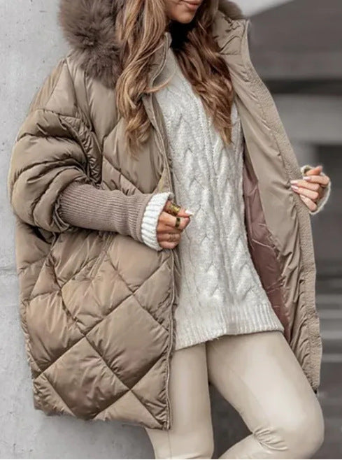 Damen Oversized Steppjacke mit Plüschkragen Trendig Elegant