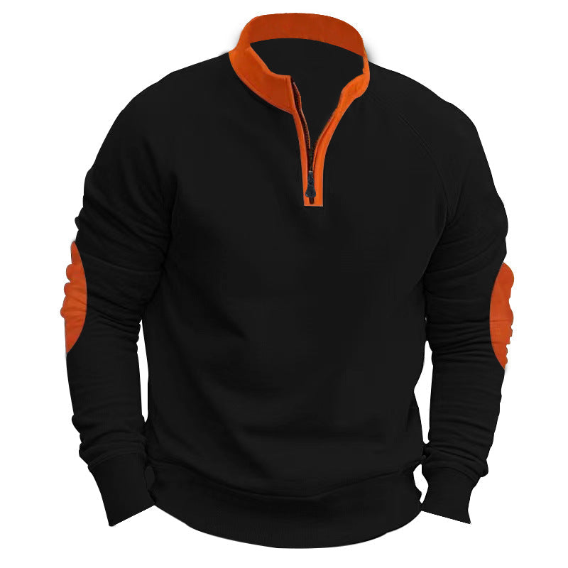 Herren Sportpullover Viertelreißverschluss Kontrastärmele Modern