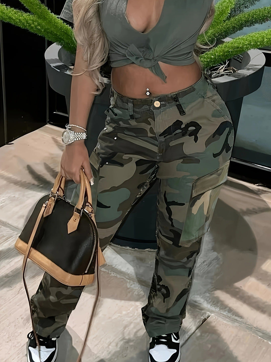 Damen Cargo Hose Camo Stylish Praktisch