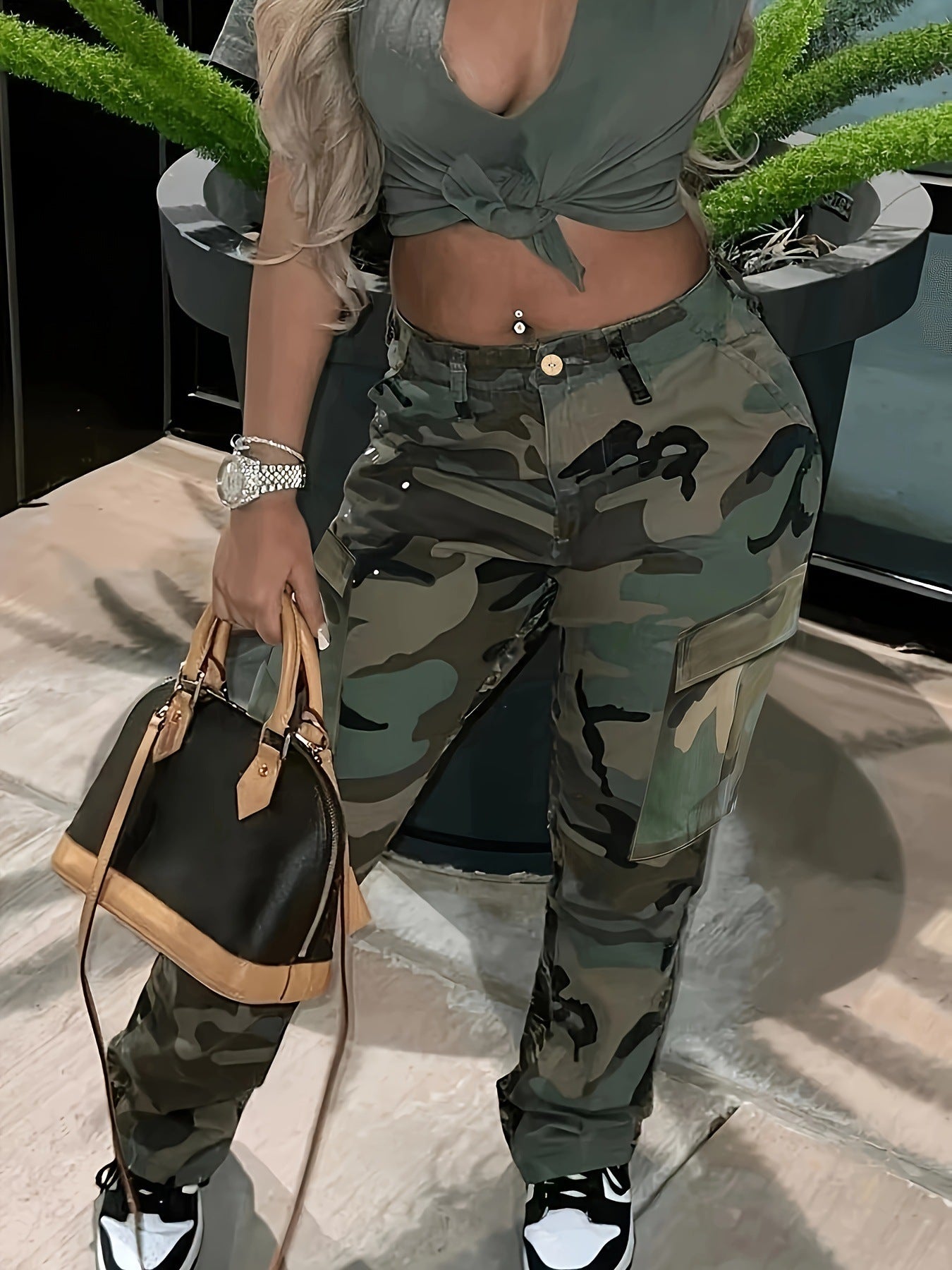 Damen Cargo Hose Camo Stylish Praktisch