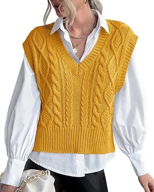 Damen Strickweste V-Ausschnitt Zopfmuster Elegantes Design