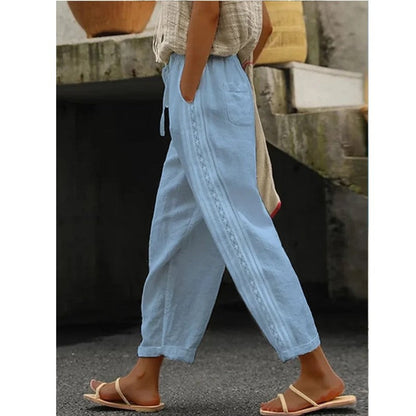 Damen Leinenhose Sommerleicht Mit Knöpfen