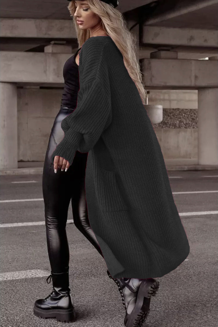 Damen Strickmantel Oversized Lässig Mit Taschen