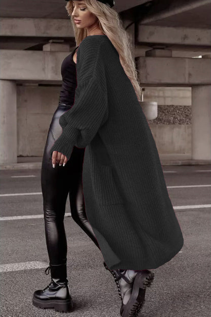 Damen Strickmantel Oversized Lässig Mit Taschen