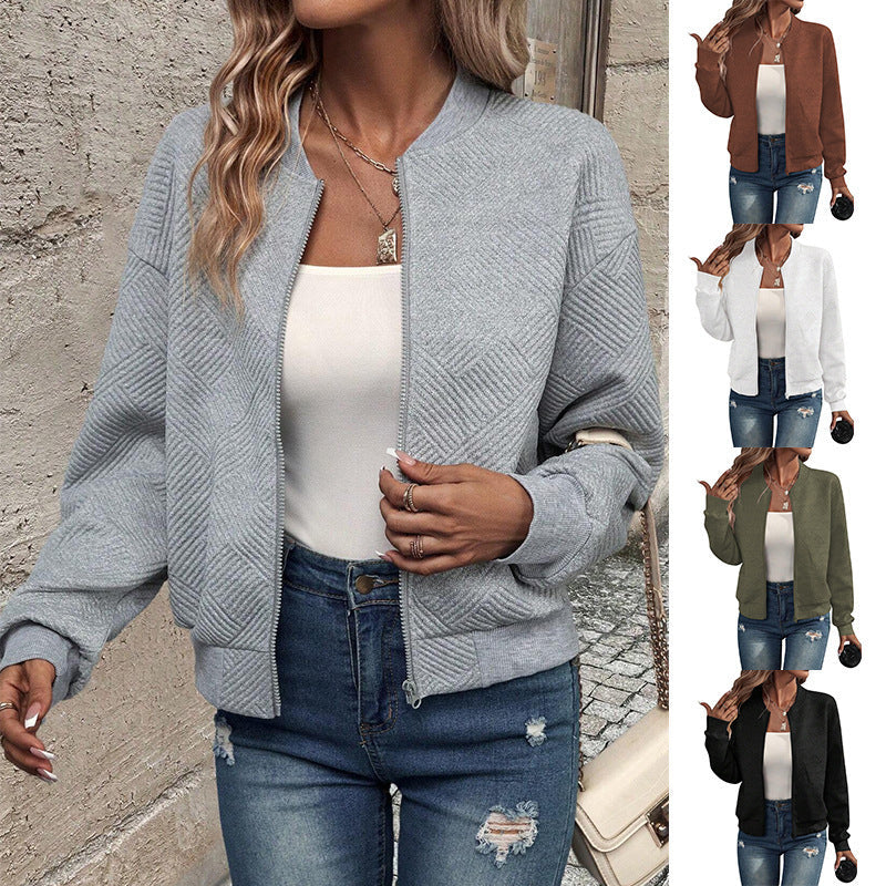 Damen Sweatjacke Trendy Struktur Design Reißverschluss Taschen - IdealeKleiden