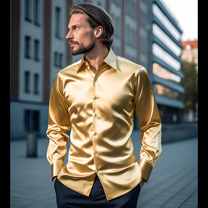 Herren Hemd Elegant Satin Glanz - IdealeKleiden