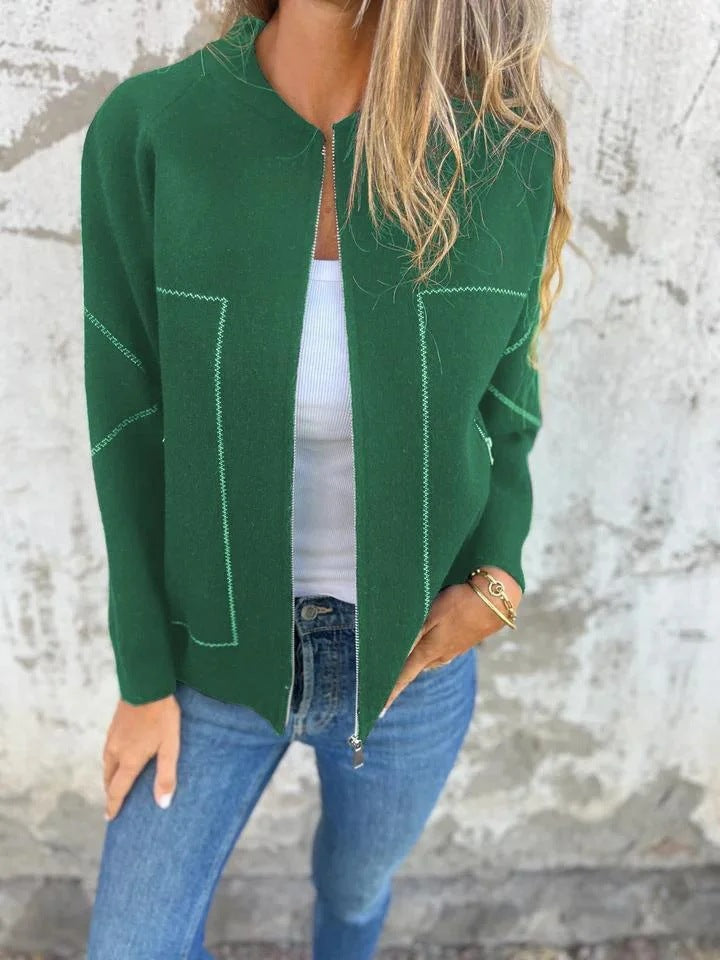 Warme Strickjacke Wollmischung mit Reißverschluss