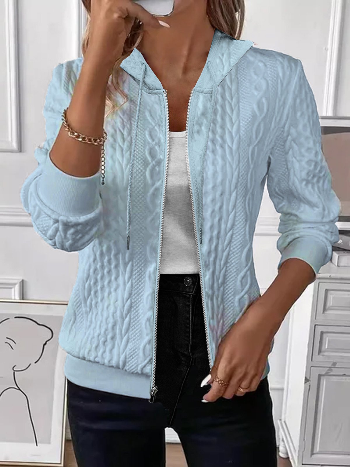 Damen Strickjacke Kapuze Warm Elegant