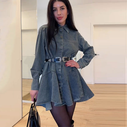 Damen Denim Kleid Mit Gürtel Figurformend