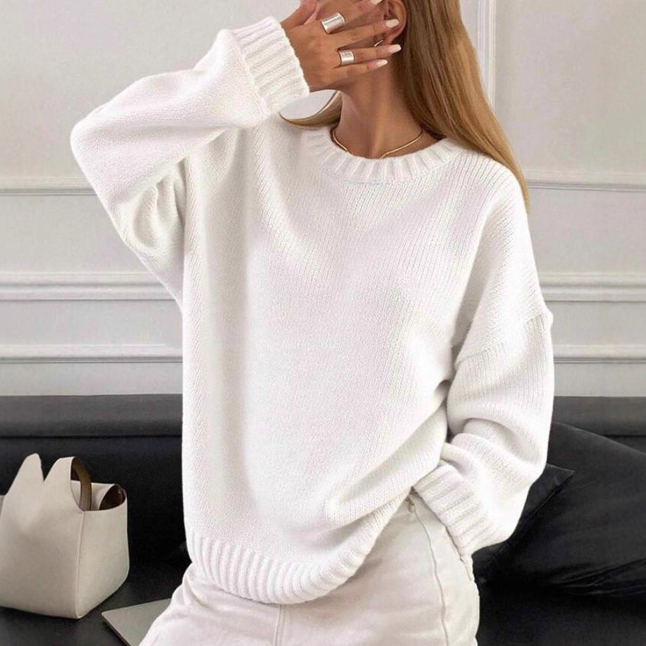 Damen Oversized Strickpullover Rundhals Weich Und Bequem - IdealeKleiden