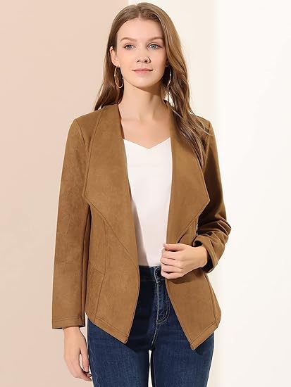 Damen Lederjacke Trendy Offener Schnitt Mit Taschen