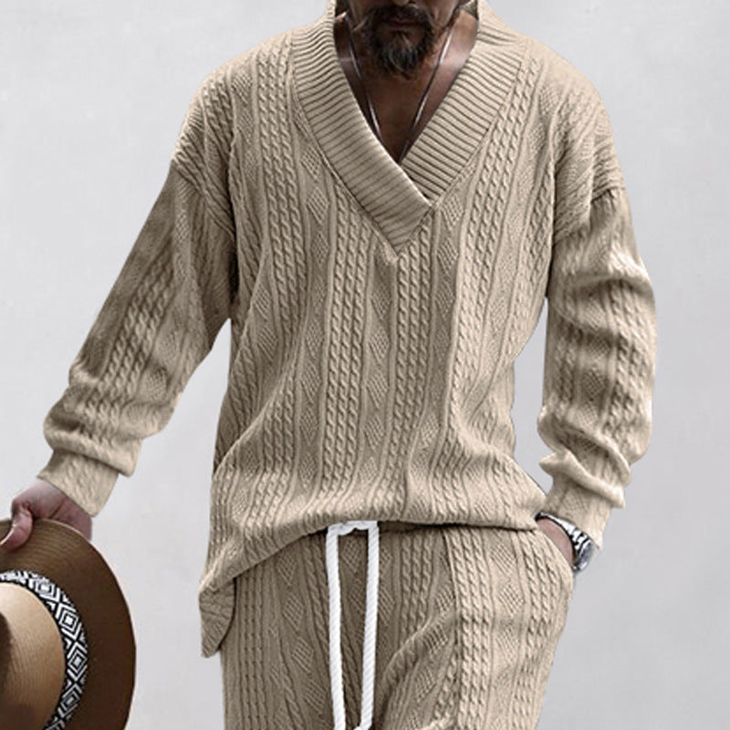 Herren Strickpullover Lässig V-Ausschnitt Kabel Look