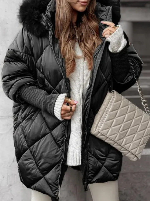 Damen Oversized Steppjacke mit Plüschkragen Trendig Elegant